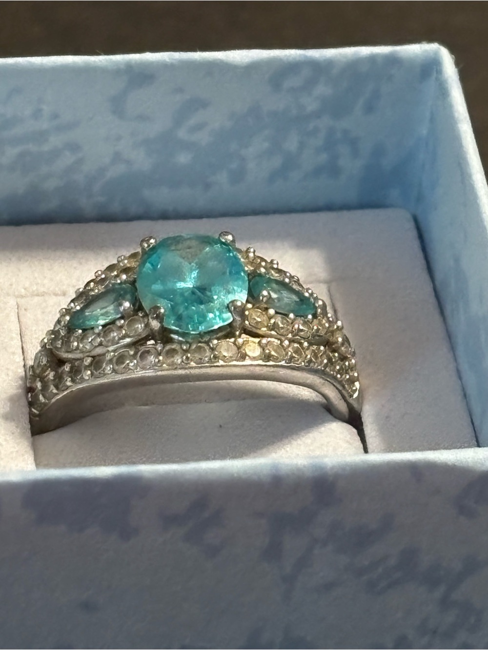 925 Sterling Silver Aqua Blue Multi Stone Cocktail Ring Size 8 5.06g
